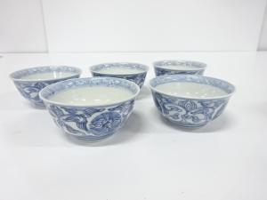 古伊万里　染付　線描き　湯呑み　5客